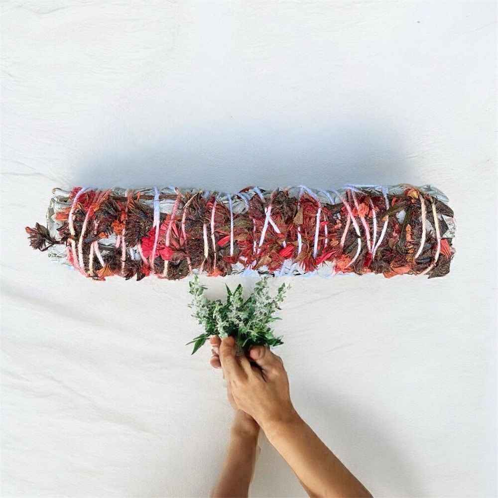 NWOT New Aviva Stanoff Sage Stick with Red Flowers. Positive Energy Healing
